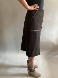 Brown/black Wool Twill A-line Zipper Skirt