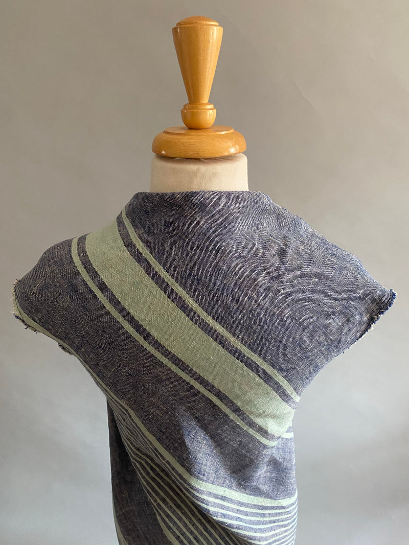 Bias Striped Linen Dress w/Silver Zipper