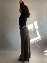Choco Herringbone Bias Wool Skirt With Full Length Zipper