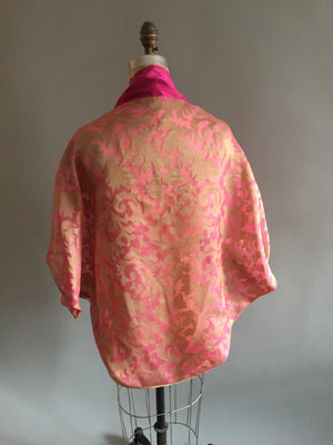 Pink/Gold Damask Silk Organza Shrug