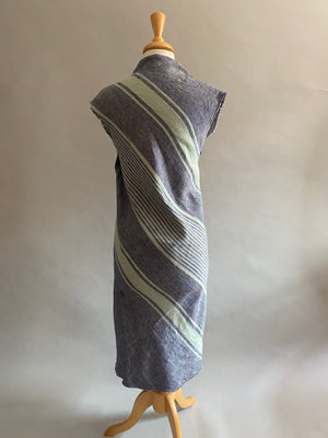 Bias Striped Linen Dress w/Silver Zipper