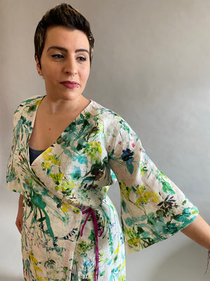 Floral Print Linen Dressing Gown