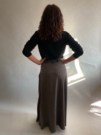 Choco Herringbone Bias Wool Skirt With Full Length Zipper