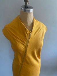 Saffron Bias Silk Matka Dress w/Asymmetrical Zipper