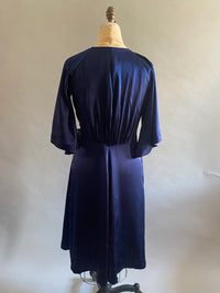 Navy Silk Charmeuse Dressing Gown