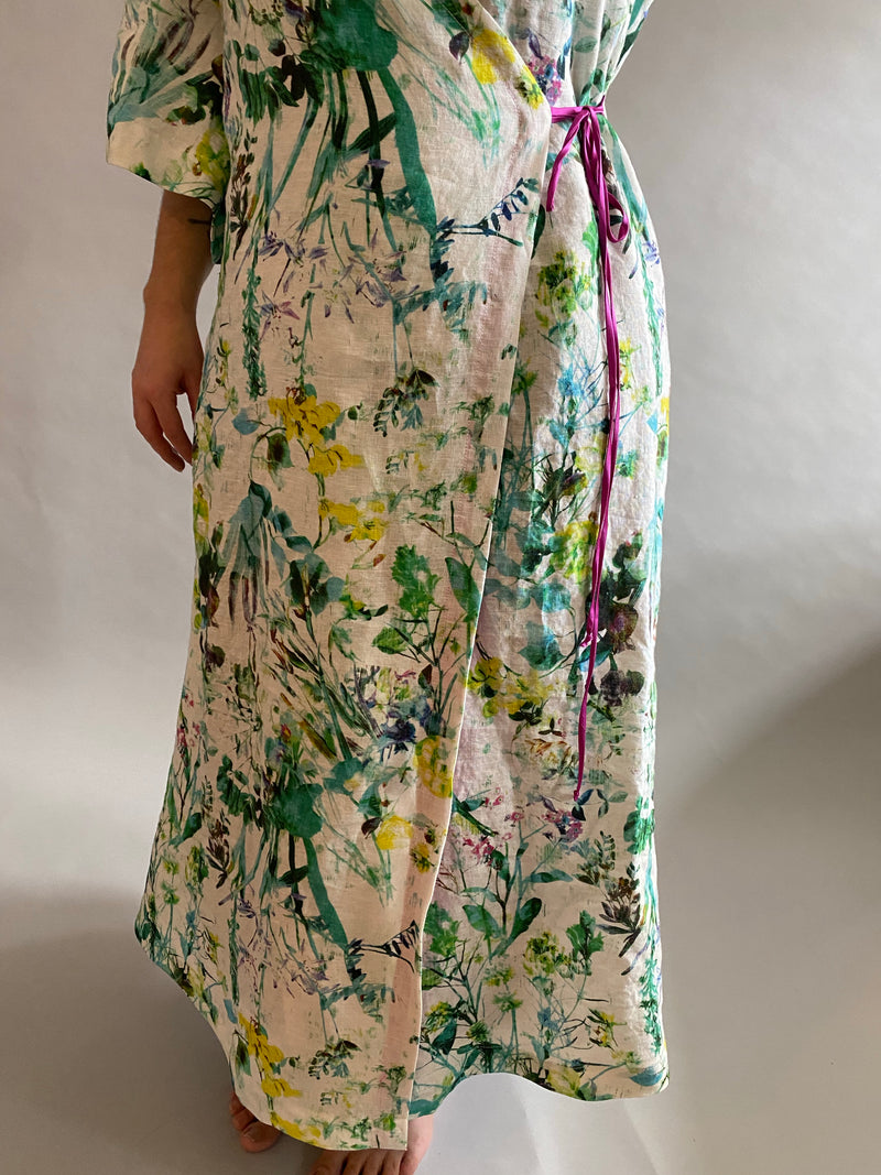 Floral Print Linen Dressing Gown